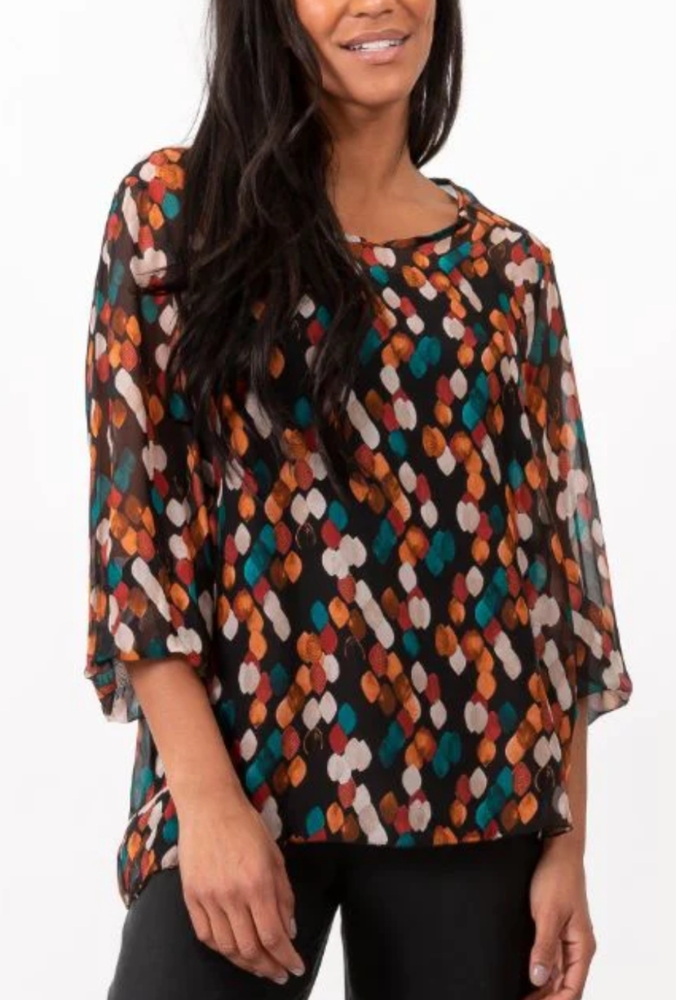 M Made in Italy Silk Blend Fall Leaves Blouse